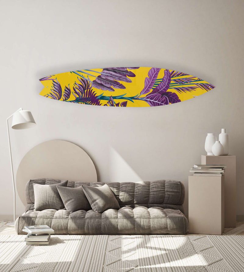 Purple Palm Leaves Acrylic Surfboard Wall Art