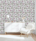 White Wallpaper with Flowers and Butterflies