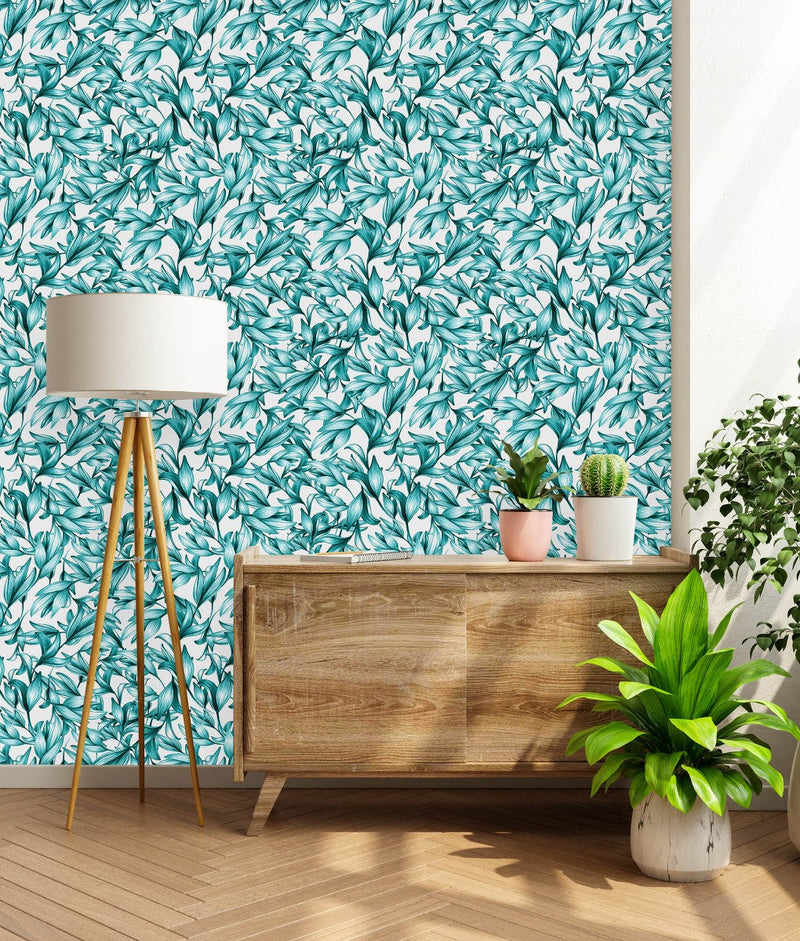 Modish Leaves on White Wallpaper Chic Select