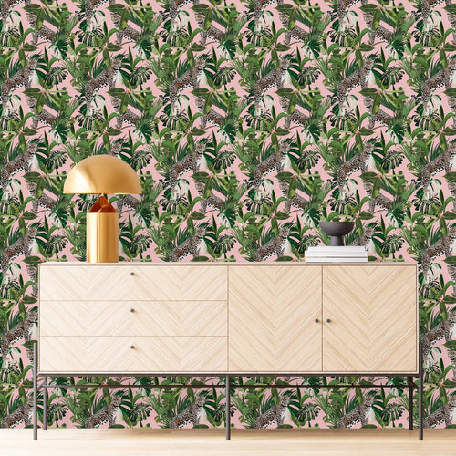 Pink Wallpaper with Leopards