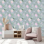 Grey Wallpaper with Pink Peonies