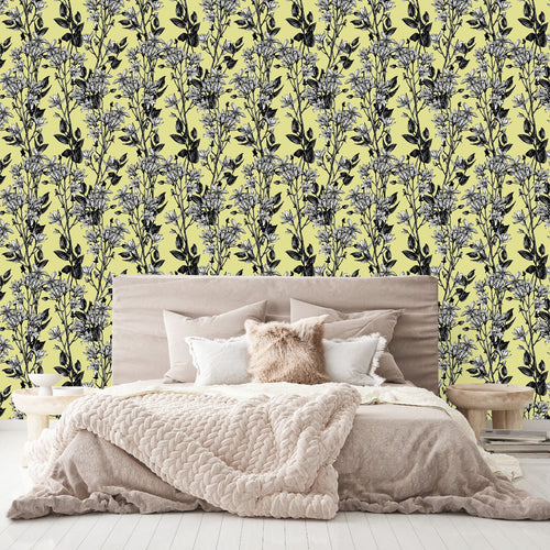 Yellow Wallpaper with White Flowers