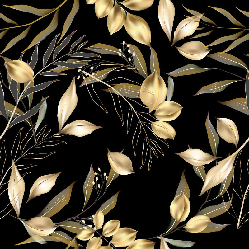 Elegant Dark Wallpaper with Gold Leaves Vogue