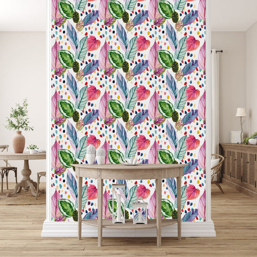 Multicolored Leaves and Dots Wallpaper