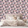Modish Pink Wallpaper with Leaves Fashionable