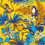 Yellow Wallpaper with Exotic Birds
