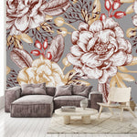 Grey Large Floral Wallpaper