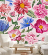 Stylish Modern Pink and Blue Flowers Wallpaper
