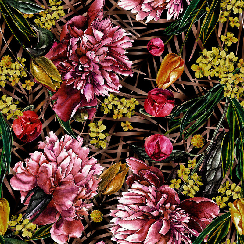 Yellow Flowers and Pink Peonies Wallpaper