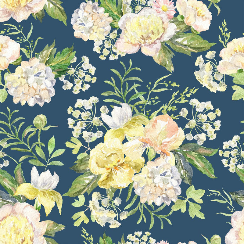 Contemporary Modern Dark Wallpaper with Light Flowers