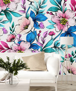 Blue Leaves Floral Wallpaper