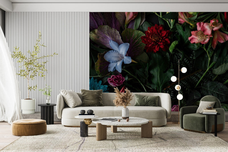 Stylish Dark Floral Contemporary Wallpaper