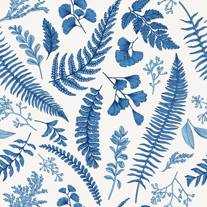Modish Blue Fern Leaves Wallpaper Chic