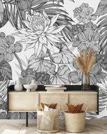 Black and White Exotic Flowers Wallpaper