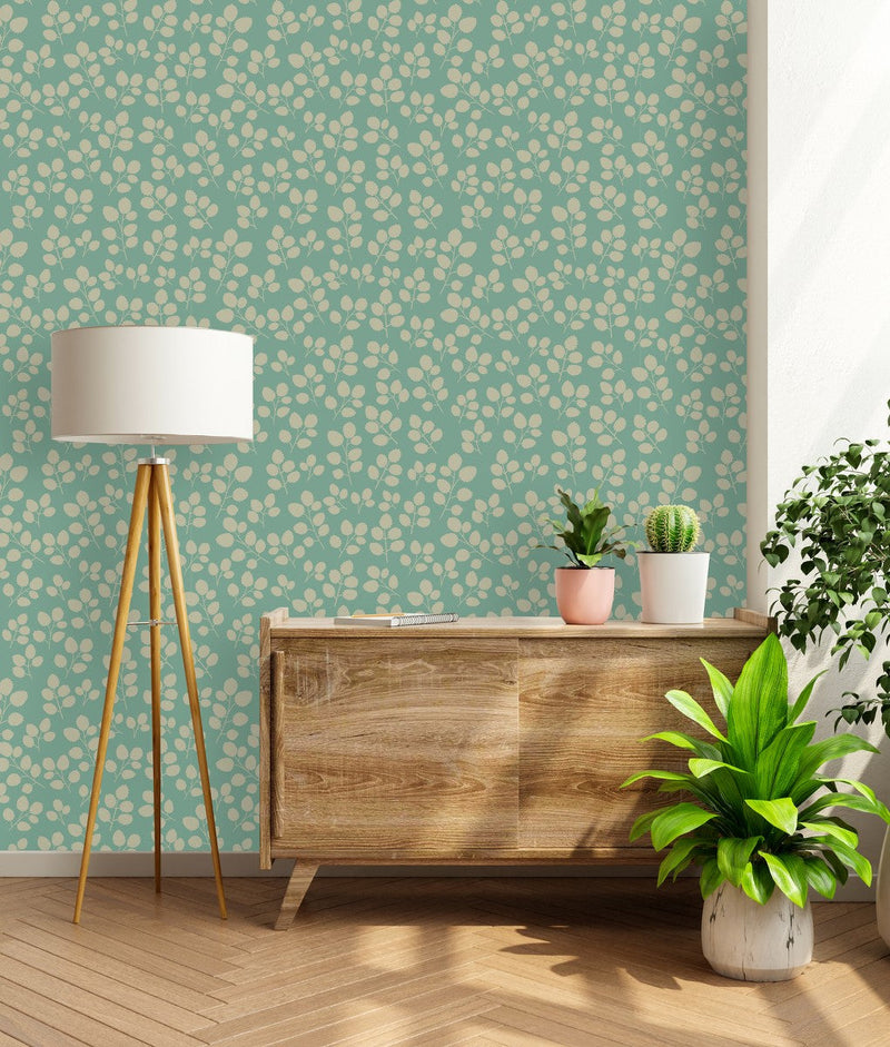 Leaves on Green Background Wallpaper