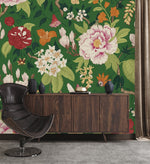 Brightly Flowers on Green Background Wallpaper