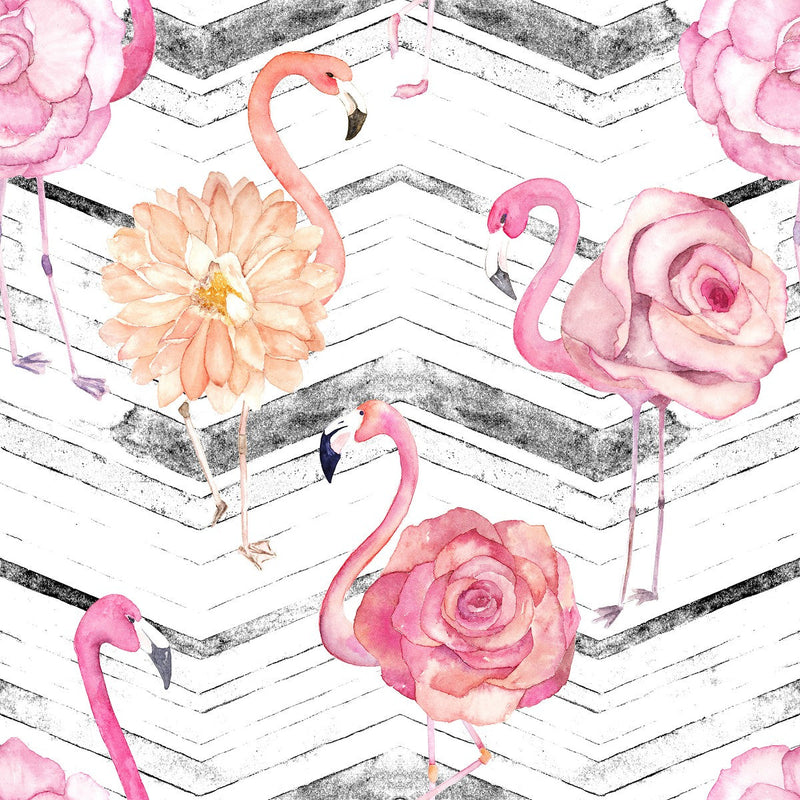 Pink Flamingos with Flowers Wallpaper