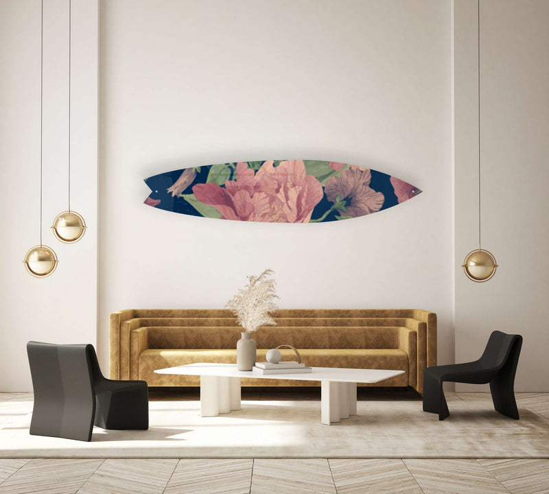 Retro Peonies Acrylic Surfboard Wall Art