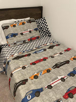 Race Cars Reversible Quilt Set + Sheet Set Combo