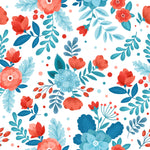 Stylish Red and Blue Flowers Wallpaper Chic