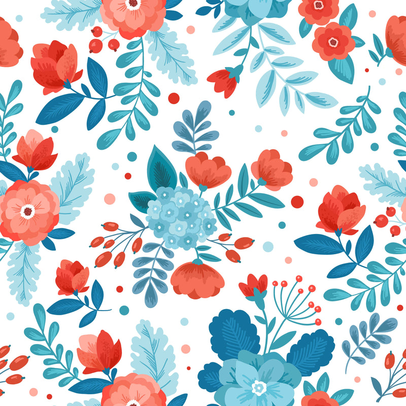 Stylish Red and Blue Flowers Wallpaper Chic