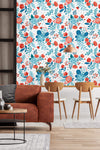 Stylish Red and Blue Flowers Wallpaper Chic
