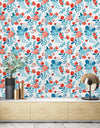 Stylish Red and Blue Flowers Wallpaper Chic