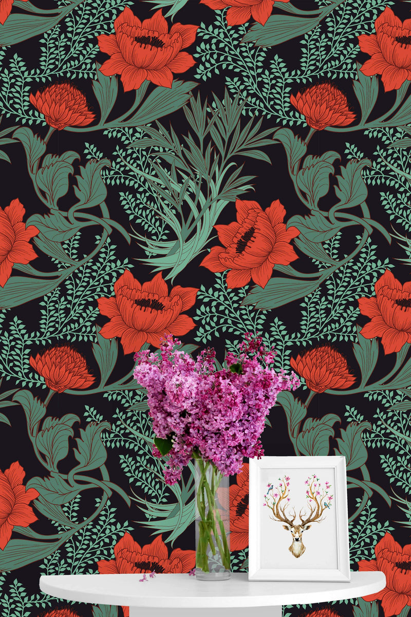 Modish Red Poppies Wallpaper Vogue