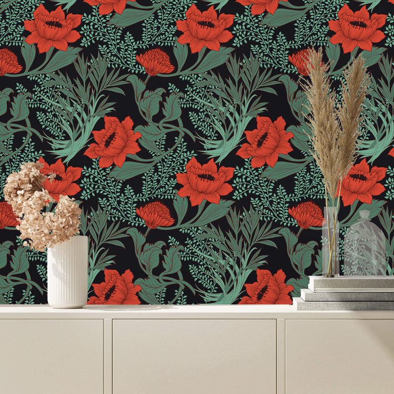 Modish Red Poppies Wallpaper Vogue