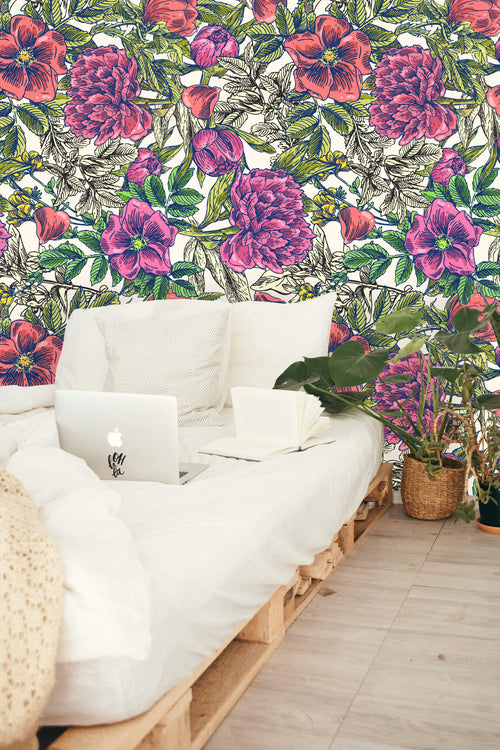Retro Floral Mix Wallpaper