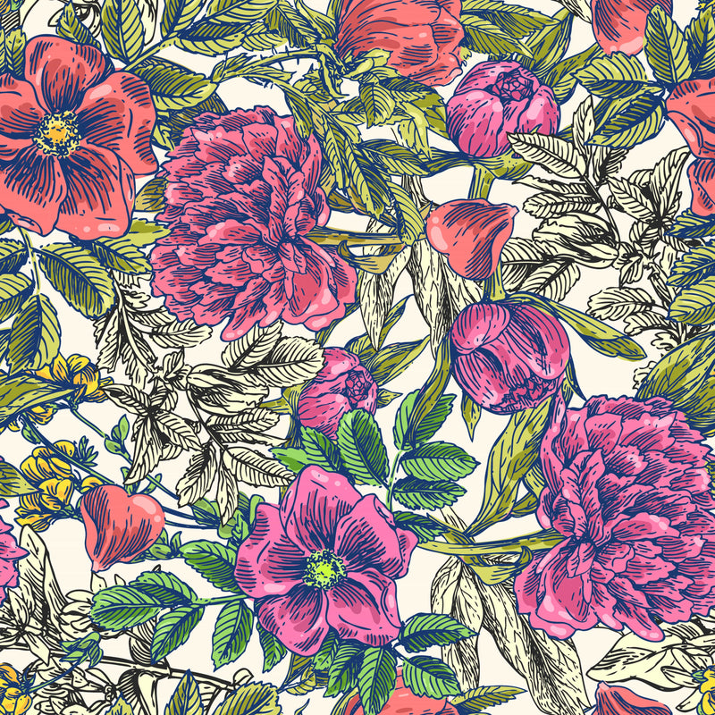 Retro Floral Mix Wallpaper