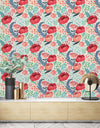 Retro Poppy Pattern Wallpaper