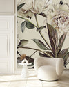 Contemporary Modern Beige Peonies Wallpaper