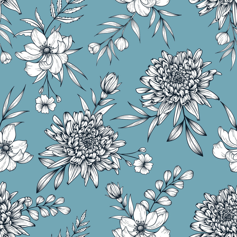 Blue Wallpaper with Asters