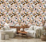 Beige Flowers and Brown Leaves Wallpaper