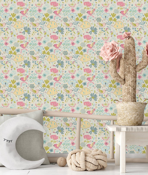 Pink Birds and Flowers Wallpaper