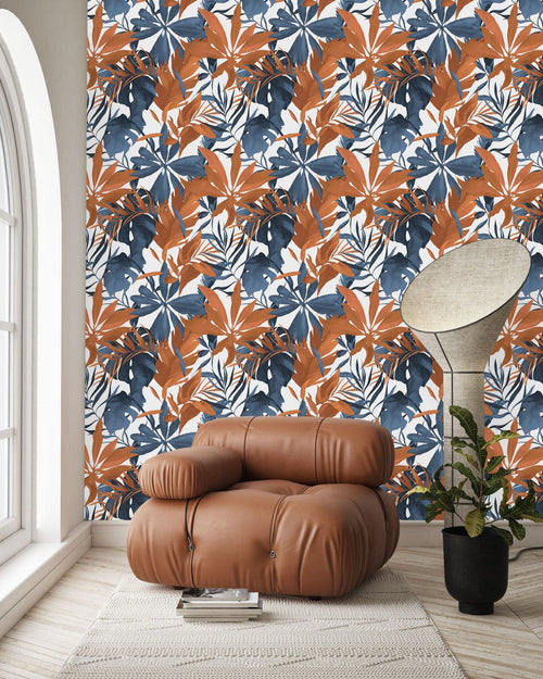 Brown and Blue Leaves Wallpaper