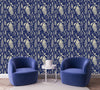 Dark Blue Wallpaper with Fern Leaves