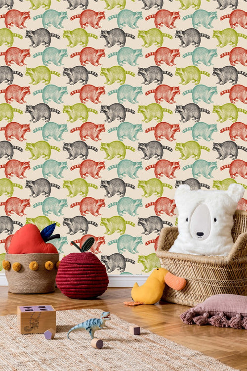 Multicolored Raccoons Wallpaper