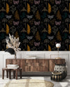 Modish Black Wallpaper with Butterflies Chic