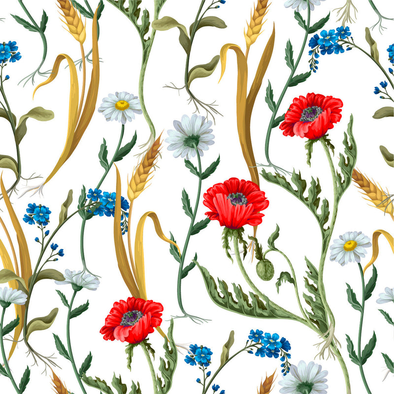 Wheat and Flowers Wallpaper