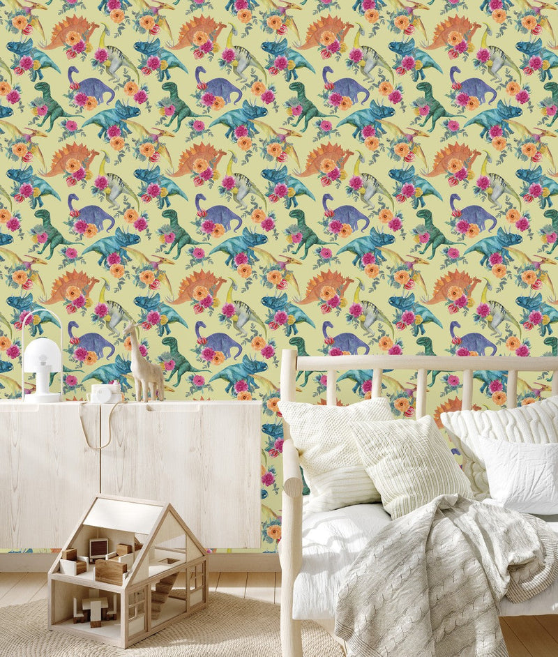 Yellow Wallpaper with Dinosaurs