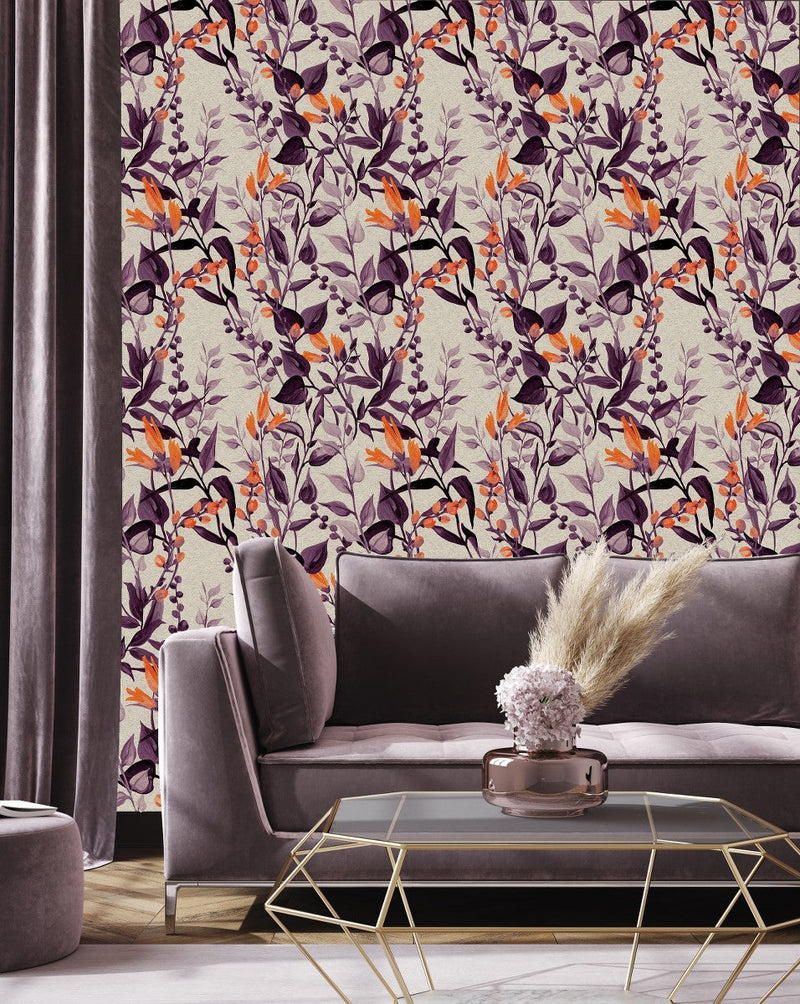 Purple and Orange Botanical Wallpaper