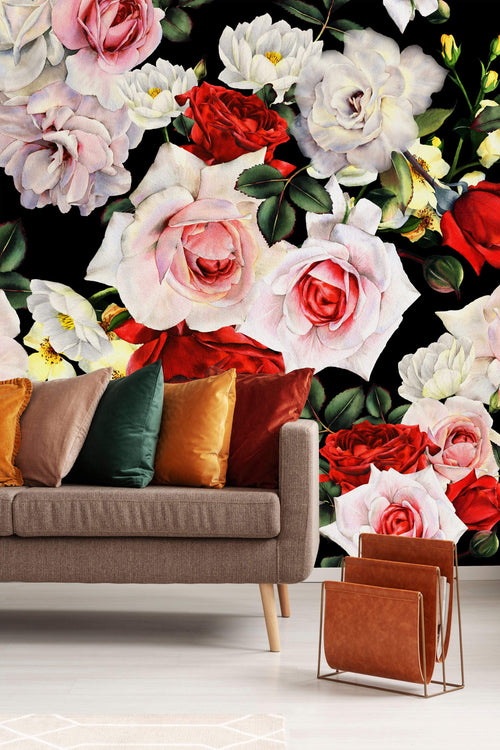 Seamless Floral Pattern with Roses Wallpaper Mural