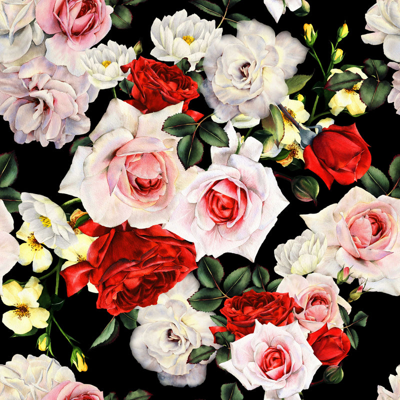 Seamless Floral Pattern with Roses Wallpaper Mural