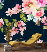 Spring Floral Watercolor on Dark Background Wallpaper Mural