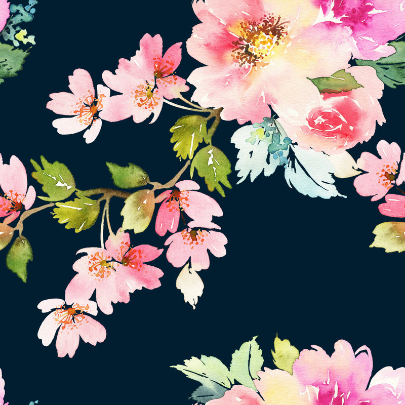 Spring Floral Watercolor on Dark Background Wallpaper Mural