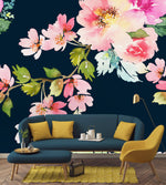 Spring Floral Watercolor on Dark Background Wallpaper Mural