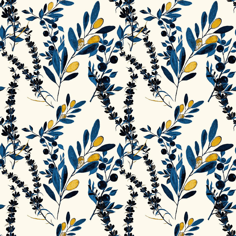 Dark Blue Leaves and Berries Wallpaper