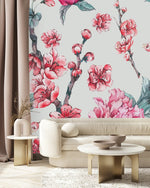Peonies and Sakura Tree Wallpaper